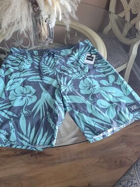 Young & Reckless Teal Floral Swim Board Shorts - Teal/Black